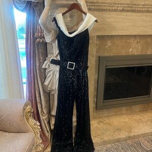 Glamorous Black Sequin Jumpsuit with Belt